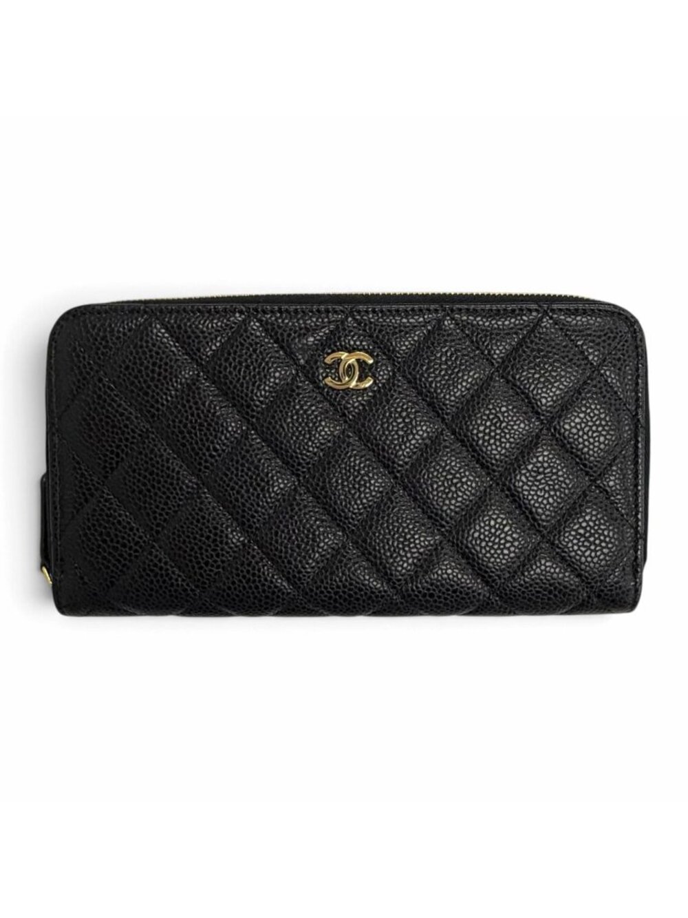 Chanel Timeless Classic Long Zip Wallet Caviar Leather CC Logo Quilted Black